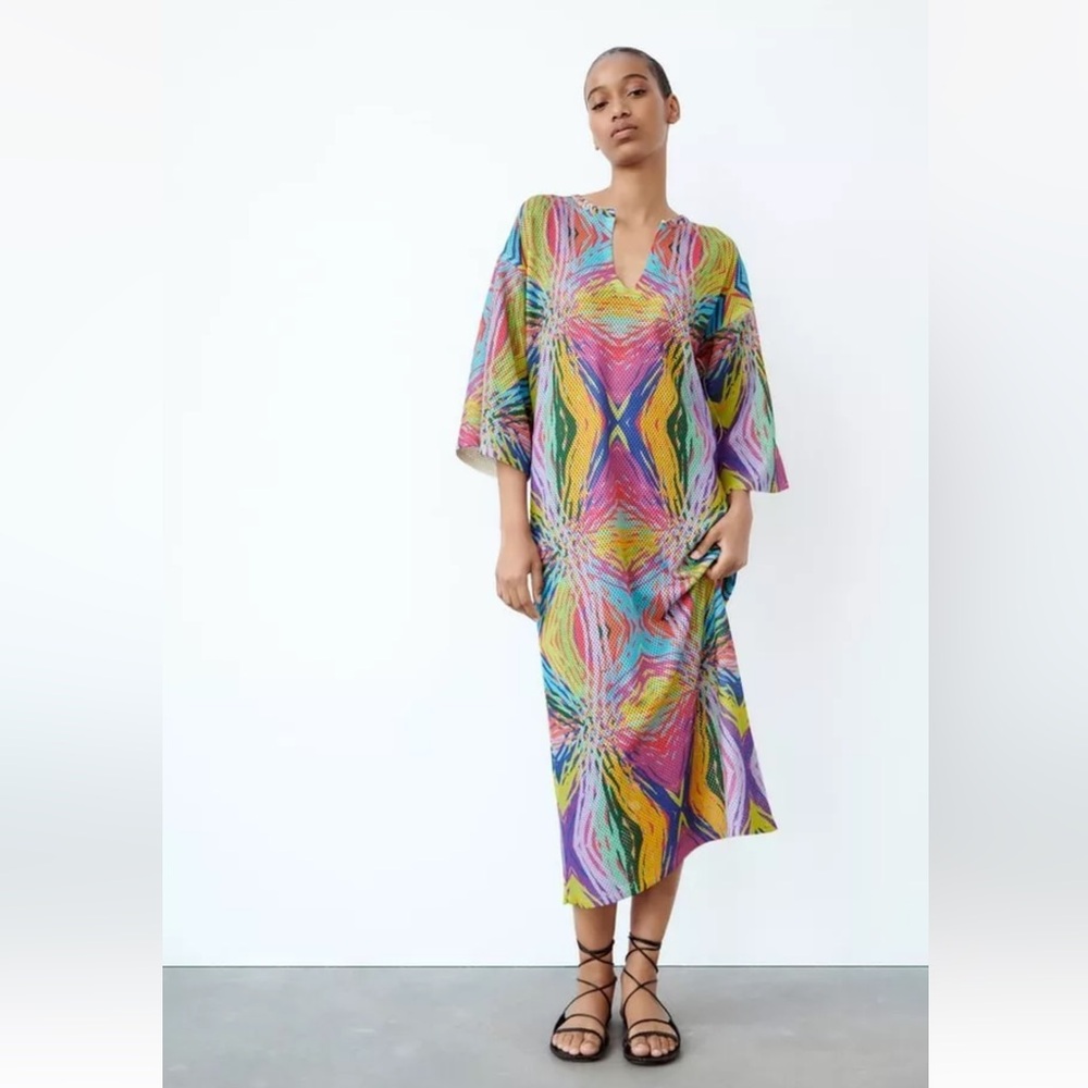 ZARA OPEN KNIT JACQUARD TUNIC MULTICOLORED REF. 3859/048 Small NWT